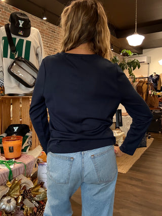 Long Sleeve Knit Top Dark Navy