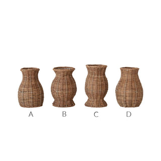 Hand-Woven Rattan Vase with Removable Glass Insert