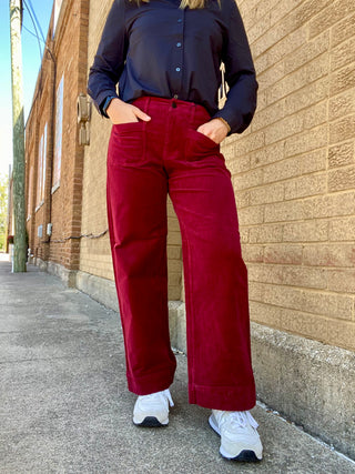 Cropped WIde Leg Mini Cord Ruby