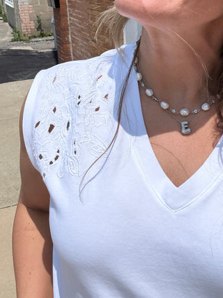 Cap Sleeve Dolman with Eyelet Detail