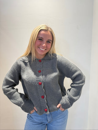 Heart Button Down Knit Sweater
