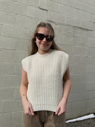 Chunky Handknit Sleeveless Sweater Ivory