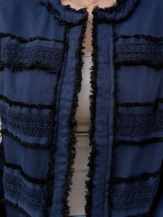 Collarless Jacket with Fray Accent Deep Navy by Liverpool