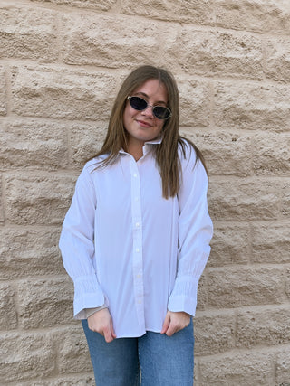 Adjustable Sleeve Button Front Woven Top by Liverpool