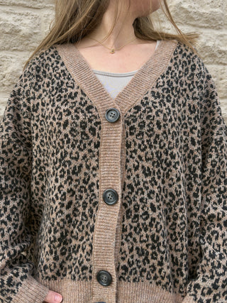 Sweater V-Neck Animal Print Cardigan