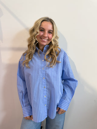 Striped Long Sleeve Button Down Blue by Entro