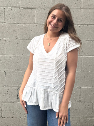 Short Sleeve V-neck Knit Top in White by Liverpool