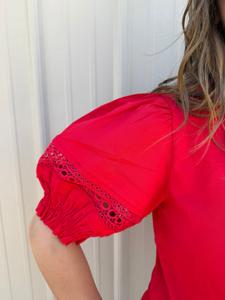 Red Puff Sleeve Knit Top