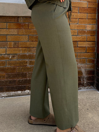 Pull-on Tie Waist Wide Leg Martini Olive by Liverpool
