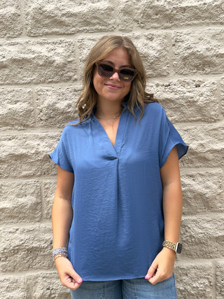 Drop Shoulder Top Denim Blue