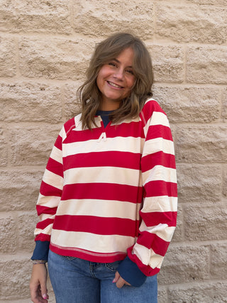 Stripe Cropped Top Red & Cream