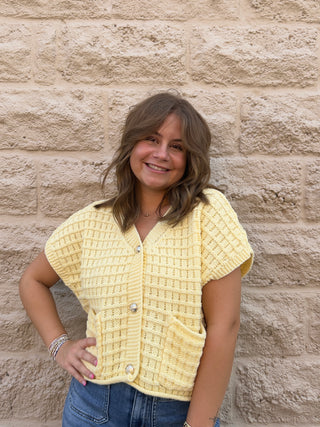 Waffle Texture Crop Cardigan Yellow