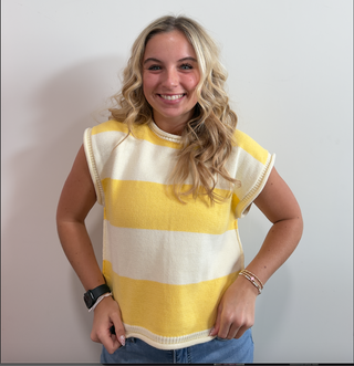 Cream and Yellow Sleeveless Sweater by Entro