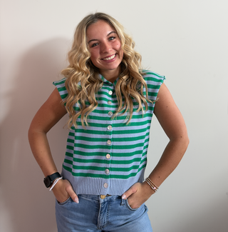 Pale Blue and Green Sleeveless Sweater by Entro