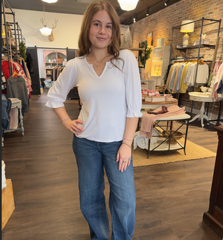 Elbow Sleeve Notch Knit Tee by Liverpool