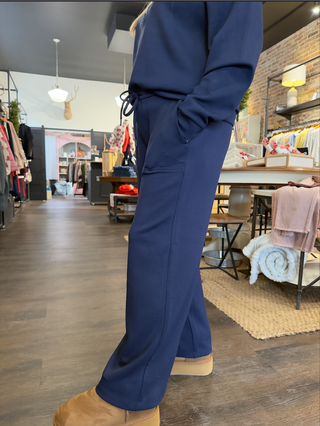 Pull on Wide Leg Cargo Pants Deep Midnight