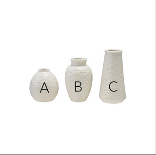 Embossed White Stoneware Vases