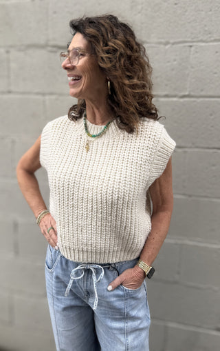 Chunky Handknit Sleeveless Sweater Ivory