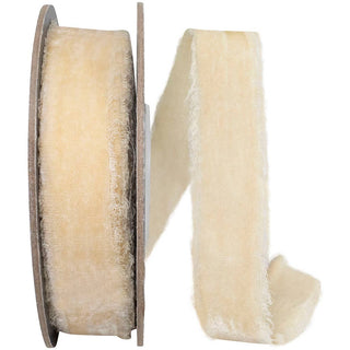 Dutchess Velvet Frayed Edge Ribbon, Raw Silk, 1 In, 5 Yards