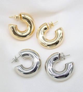 18K Gold Filled 7mm Thick Chunky Open Hoop Earrings (J64)