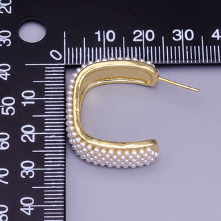 16K Gold Filled Pearl Lined Boxy C-Shaped Hoop Earrings