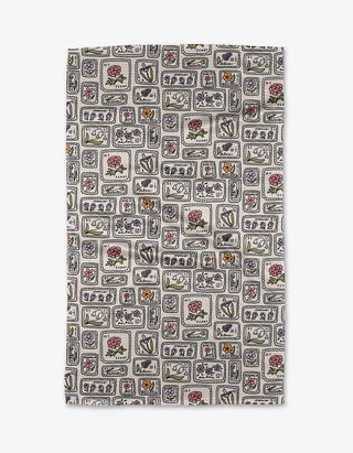 Floral Postage Stamps Tea Towel