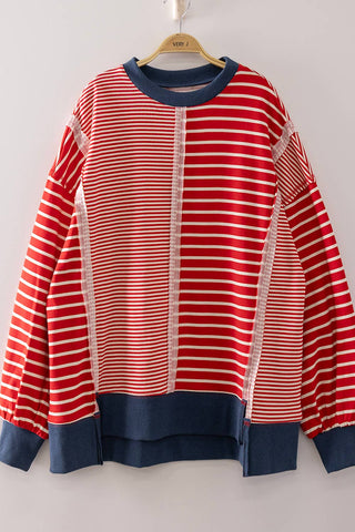 NT12765-Mixed Stripe Contrast Sweatshirt