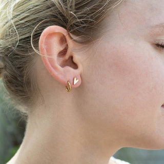 18K Gold PVD Stainless Steel White Heart Stud Earrings