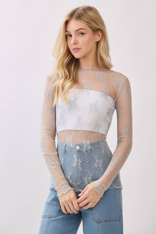 White Lace Long Sleeve Layering Top