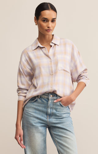 River Plaid Button Up Lavender Ice