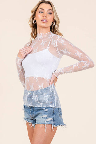 White Lace Long Sleeve Layering Top