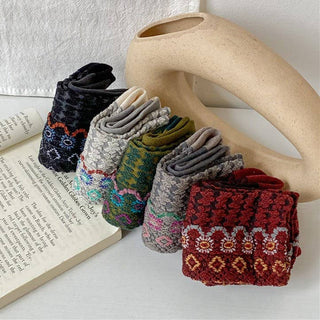 Color-Block Floral Wavy Fashion Versatile Socks
