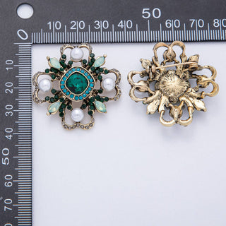 Vintage Antique Gold Black, Green Rhinestone Flower Blue Black Gray Crystal Brooch Pin | BH-00006 BH-00007