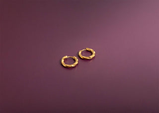 18K Gold PVD Stainless Steel Textured Twisted Huggie Hoop Earrings / ERJ0026