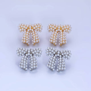 14K Gold Filled Pearl Ribbon Bow Stud Earrings