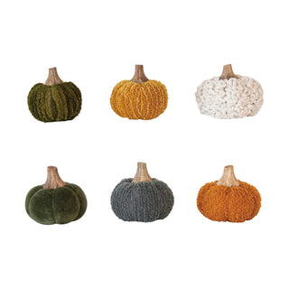 3-1/2" Rnd x 3"H Cotton Blend Pumpkin w Wood Stem, 6 Styles