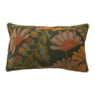 Rich Embroidered Pillow with Fringe