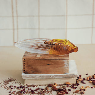 Hand-Painted Corn Shaped Dish Amber Color