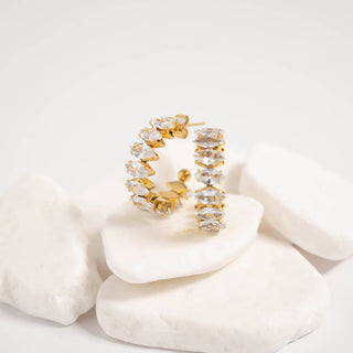 18K Gold PVD Stainless Steel Marquis CZ Stone Hoop Earrings