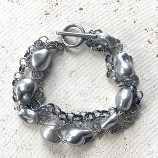 Gray Baroque pearl bracelet triple strand