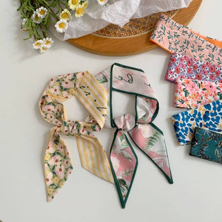 Floral Twilly Scarf ,Skinny Silk Hair Ribbon