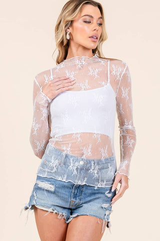 White Lace Long Sleeve Layering Top