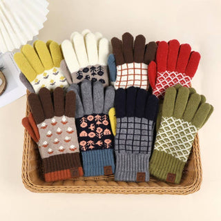 Vintage Jacquard Two Fingers Leaky Knitted Gloves