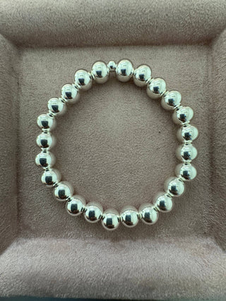 8MM Classic Ball Bead Bracelet - Waterproof: Sterling Silver / Stretchy7"