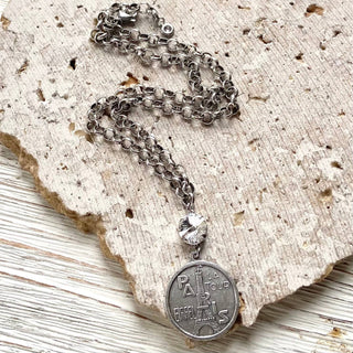 Paris France French coin necklace : Burnished silver