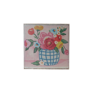 Canvas Wall Décor w/ Flowers in Grid Vase