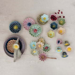 Hand-Painted Stoneware Organic Shaped Plate with Flowers