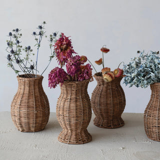 Hand-Woven Rattan Vase with Removable Glass Insert