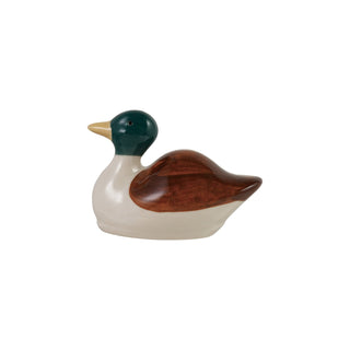 Stoneware Floating Mallard, Brown, Cream Color & Green