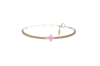 CROSS OPAL BRACELET: BUBBLE GUM / Sterling Silver / Stretchy 7"